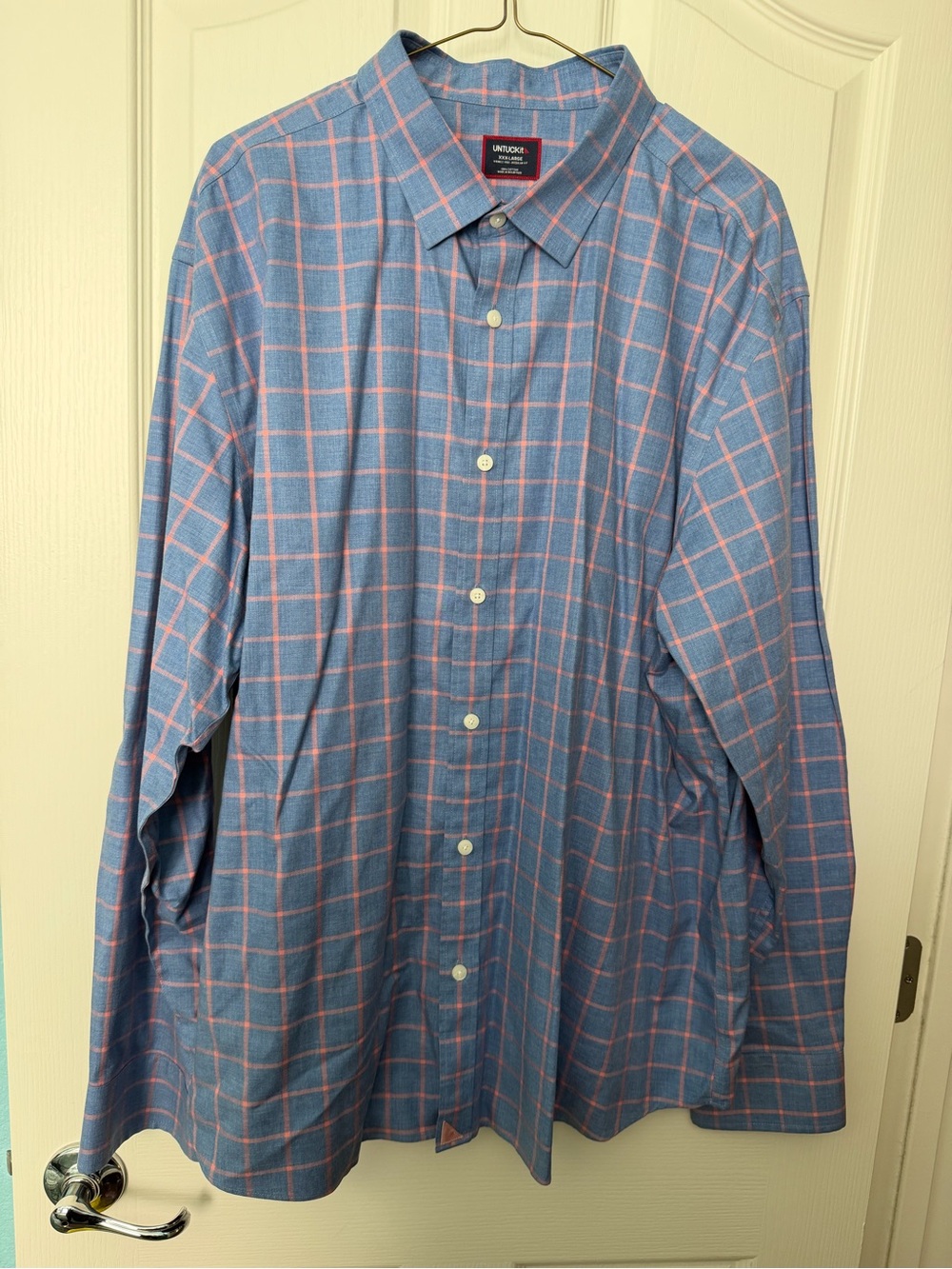 UNTUCKit Blue Shirt with Pink Windowpane Plaid